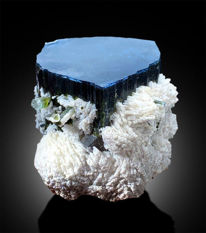 high-luster blue cap tourmaline formation close-up
rare Himalayan tourmaline crystal display specimen
