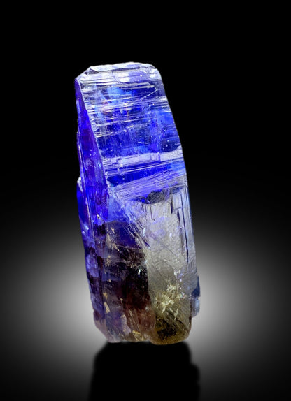 collector grade tanzanite crystal display
terminated blue tanzanite crystal close up
high quality tanzanite rough crystal