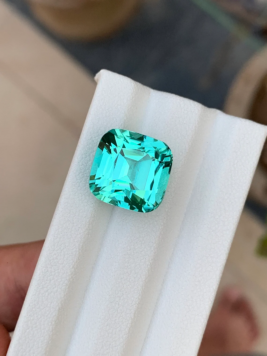 Natural Beautiful Lagoon Colour Tourmaline Gemstone For Sale , Cushion Shape Fine Cut Afghanistan Lagoon Tourmaline For Jewellery 14.30 CT