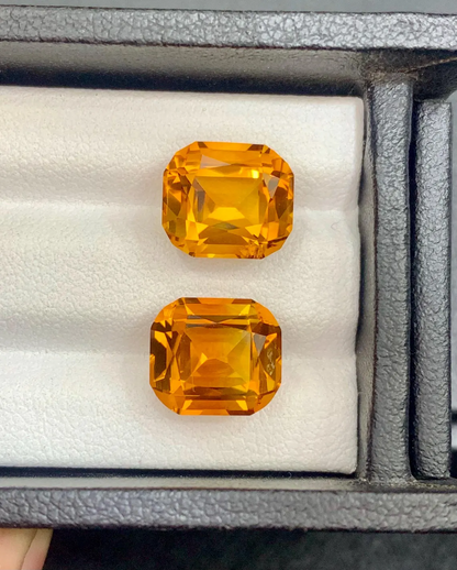 Mesmerising Orange Citrine Gems Pair, Faceted Fine Quality Cushion Cut Citrine, Bright Orange Madeira Citrine From Brazil - 9.65 carat