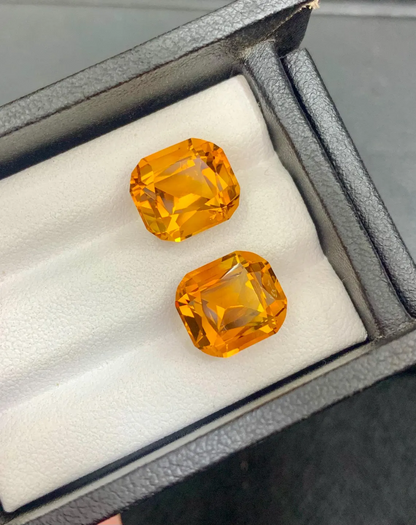 Mesmerising Orange Citrine Gems Pair, Faceted Fine Quality Cushion Cut Citrine, Bright Orange Madeira Citrine From Brazil - 9.65 carat