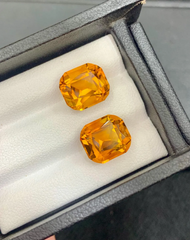 Mesmerising Orange Citrine Gems Pair, Faceted Fine Quality Cushion Cut Citrine, Bright Orange Madeira Citrine From Brazil - 9.65 carat
