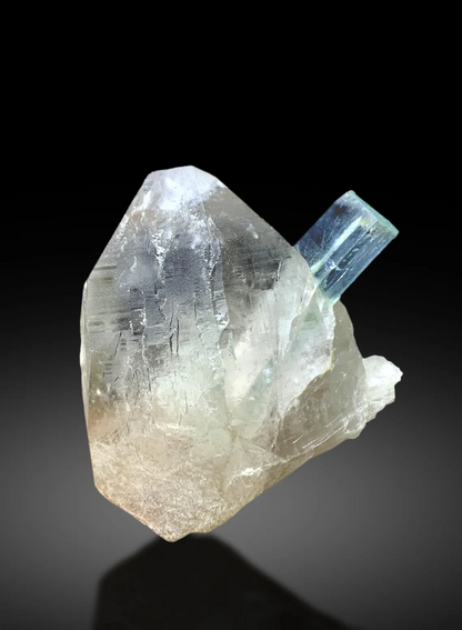 Transparent Blue Aquamarine on Quartz from Pakistan - 39 gram