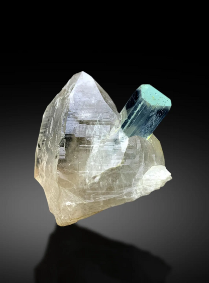 Transparent Blue Aquamarine on Quartz from Pakistan - 39 gram