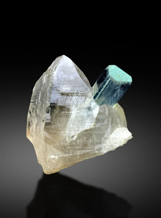 Transparent Blue Aquamarine on Quartz from Pakistan - 39 gram