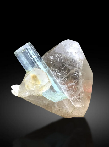 Transparent Blue Aquamarine on Quartz from Pakistan - 39 gram