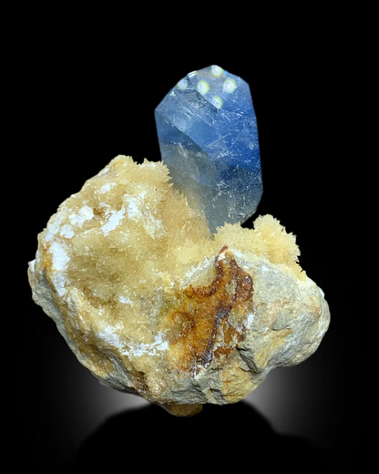 Terminated Blue Celestine Crystal with Calcite Mineral Specimen From Afghanistan - 72 gram