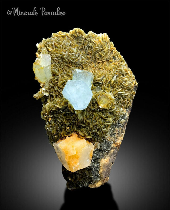 Aquamarine Crystals with Fluorite Crystals and Calcite Crystals with Mica from Chumar Bakhoor Gilgit