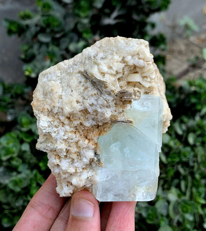 Natural Aquamarine Specimen: Feldspar & Muscovite, Pakistan (336 Grams