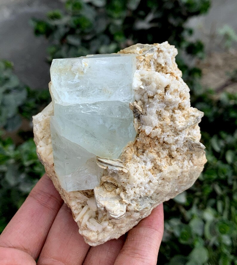 Natural Aquamarine Specimen: Feldspar & Muscovite, Pakistan (336 Grams