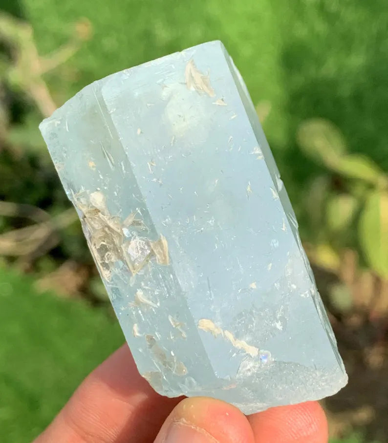 Natural Terminated Aquamarine Crystal With Rainbow Inclusion And Muscovite From Pakistan - 99.20 Grams