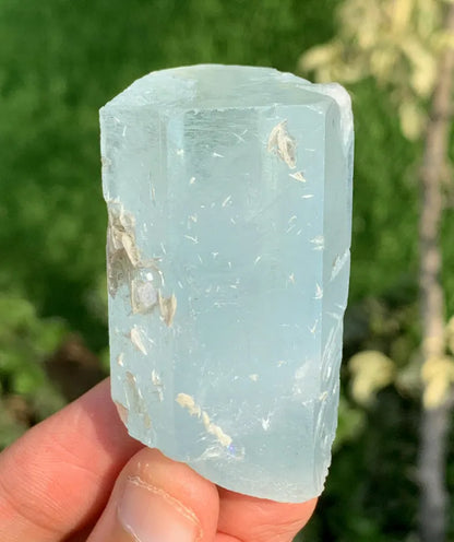 Natural Terminated Aquamarine Crystal With Rainbow Inclusion And Muscovite From Pakistan - 99.20 Grams