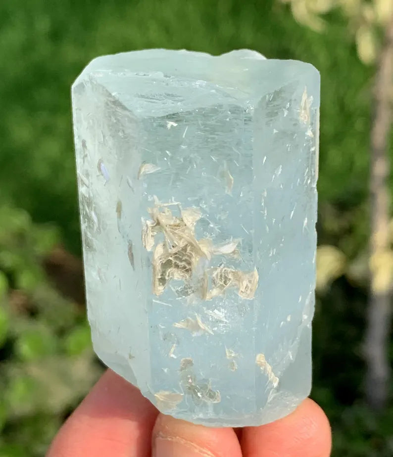 Natural Terminated Aquamarine Crystal With Rainbow Inclusion And Muscovite From Pakistan - 99.20 Grams