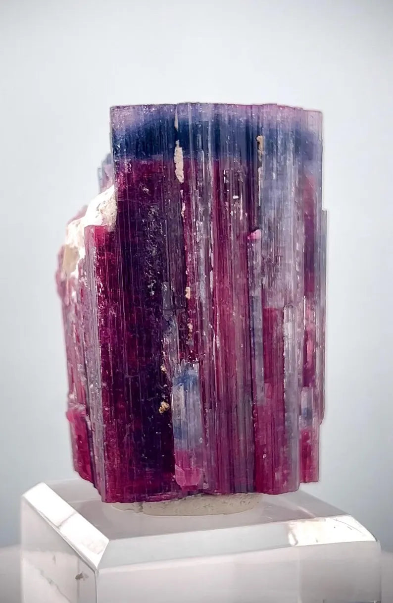 Blue/Purple Cap Deep Pink Tourmaline Crystal from Afghanistan - 253 Gram