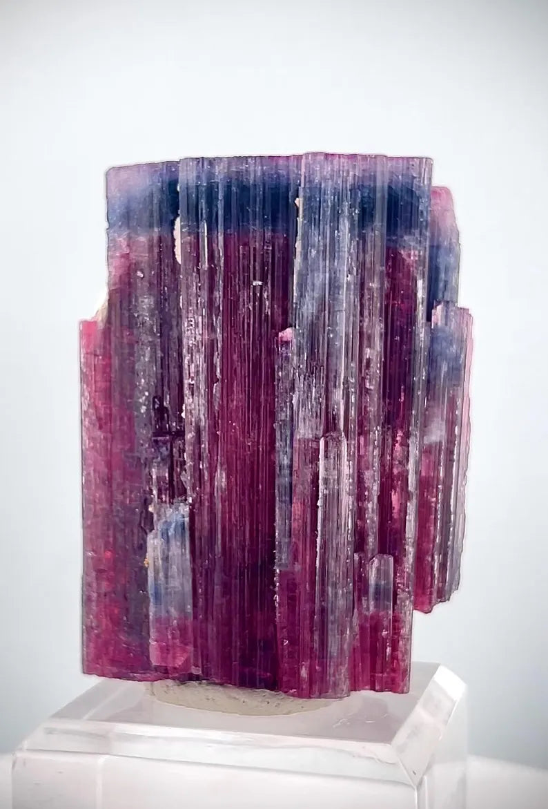 Blue/Purple Cap Deep Pink Tourmaline Crystal from Afghanistan - 253 Gram