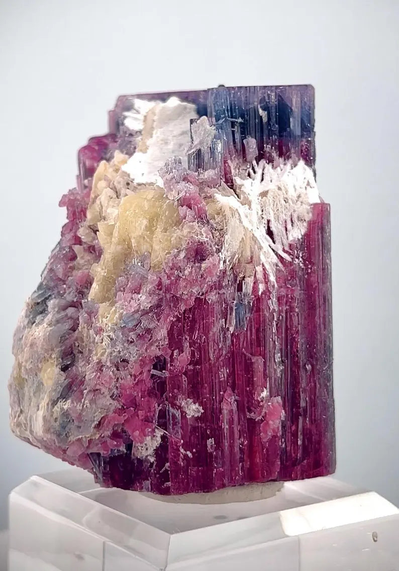 Blue/Purple Cap Deep Pink Tourmaline Crystal from Afghanistan - 253 Gram