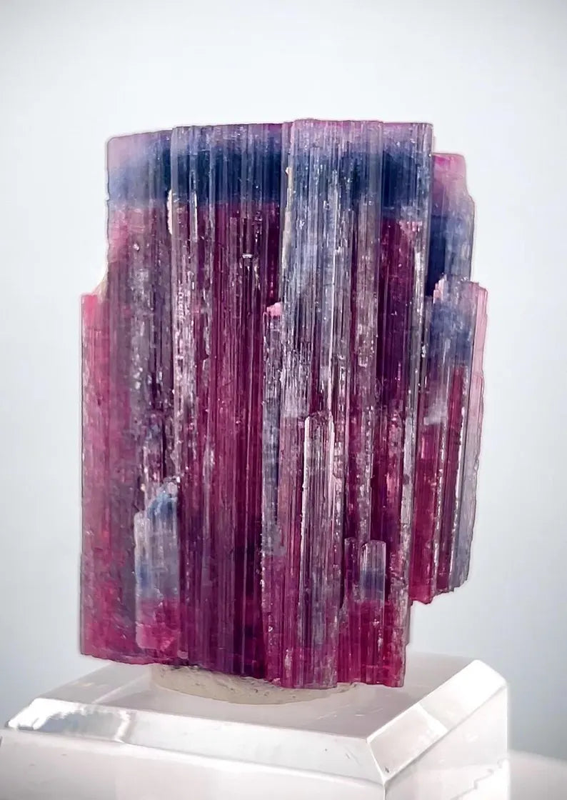 Blue/Purple Cap Deep Pink Tourmaline Crystal from Afghanistan - 253 Gram