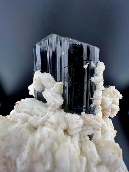 Schorl Tourmaline on Feldspar Specimen from Pakistan - 322 Grams
