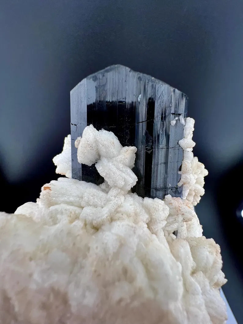 Schorl Tourmaline on Feldspar Specimen from Pakistan - 322 Grams