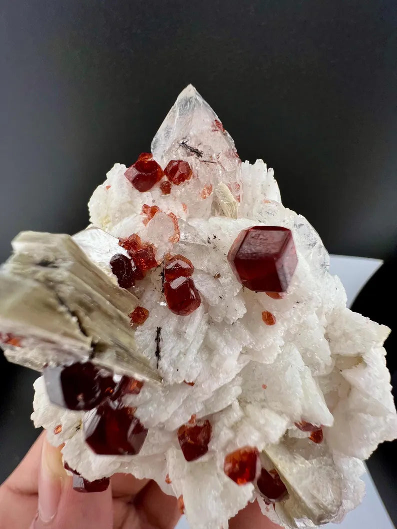 Red Garnet Crystals with Quartz and Mica Specimen from Pakistan - 176 Grams