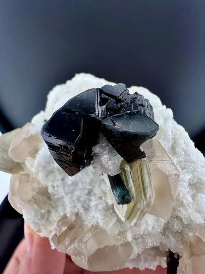 Black Cassiterite With Quartz Specimen from Pakistan - 176 Grams