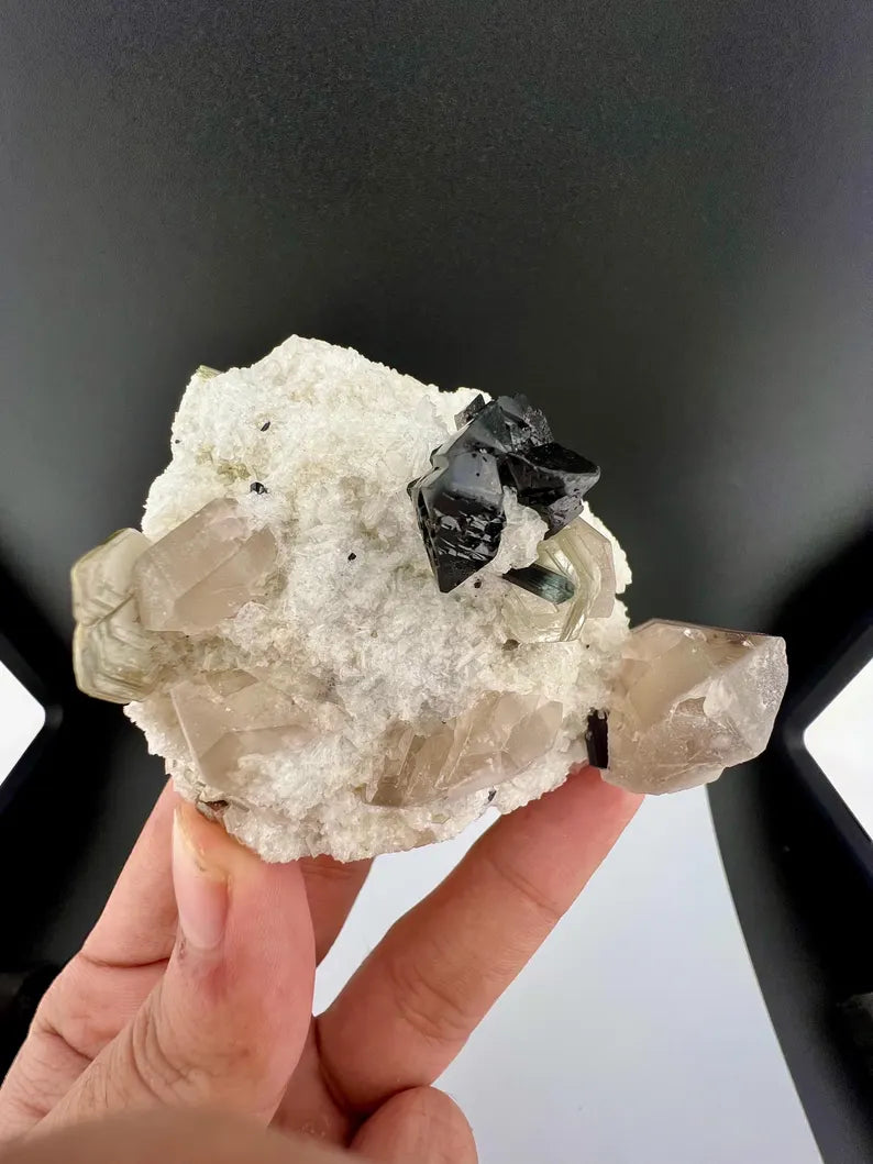 Black Cassiterite With Quartz Specimen from Pakistan - 176 Grams