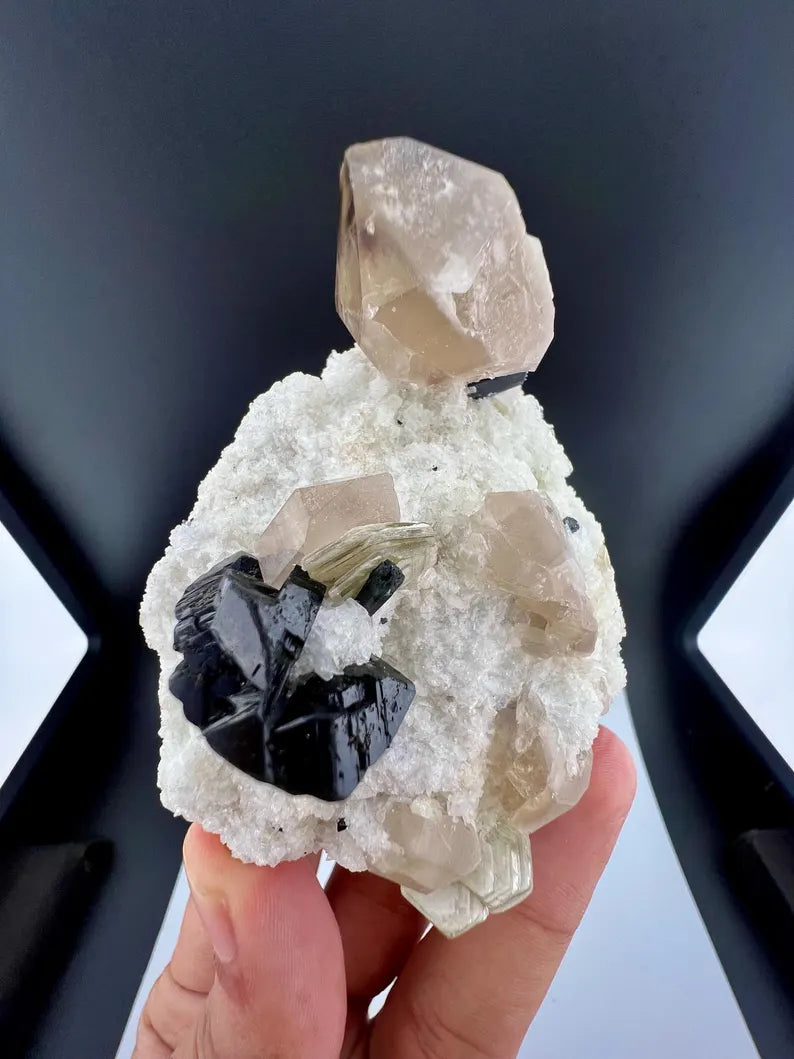 Black Cassiterite With Quartz Specimen from Pakistan - 176 Grams