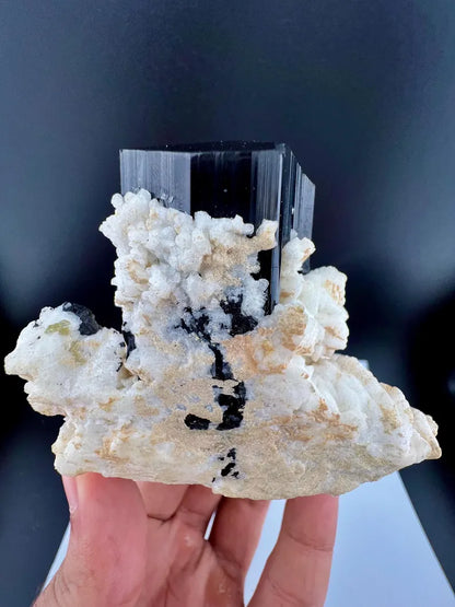 Schorl Tourmaline on Feldspar Specimen from Pakistan - 322 Grams