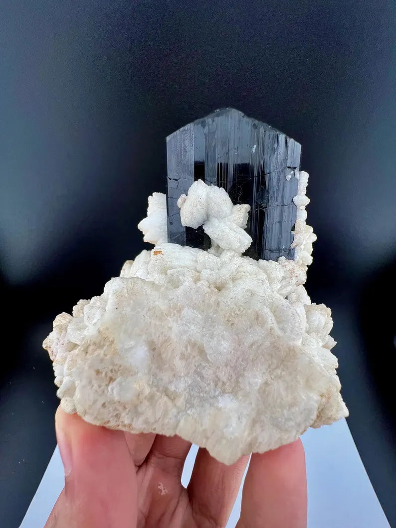 Schorl Tourmaline on Feldspar Specimen from Pakistan - 322 Grams