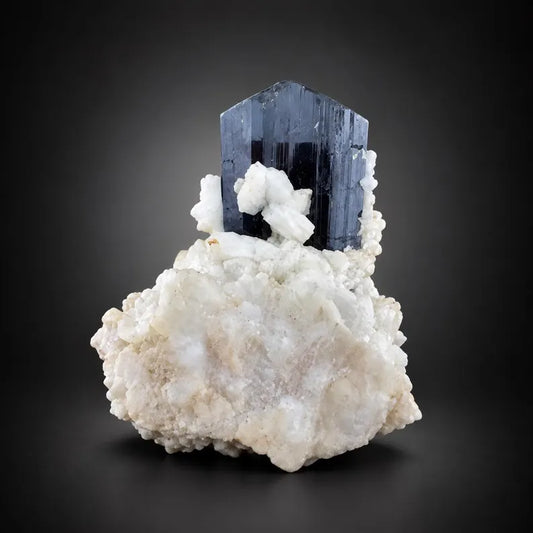 Schorl Tourmaline on Feldspar Specimen from Pakistan - 322 Grams