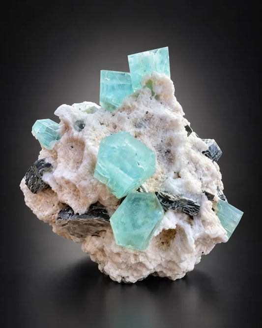 Blue Aquamarine Crystals with Mica and Albite from Pakistan - 680 Grams