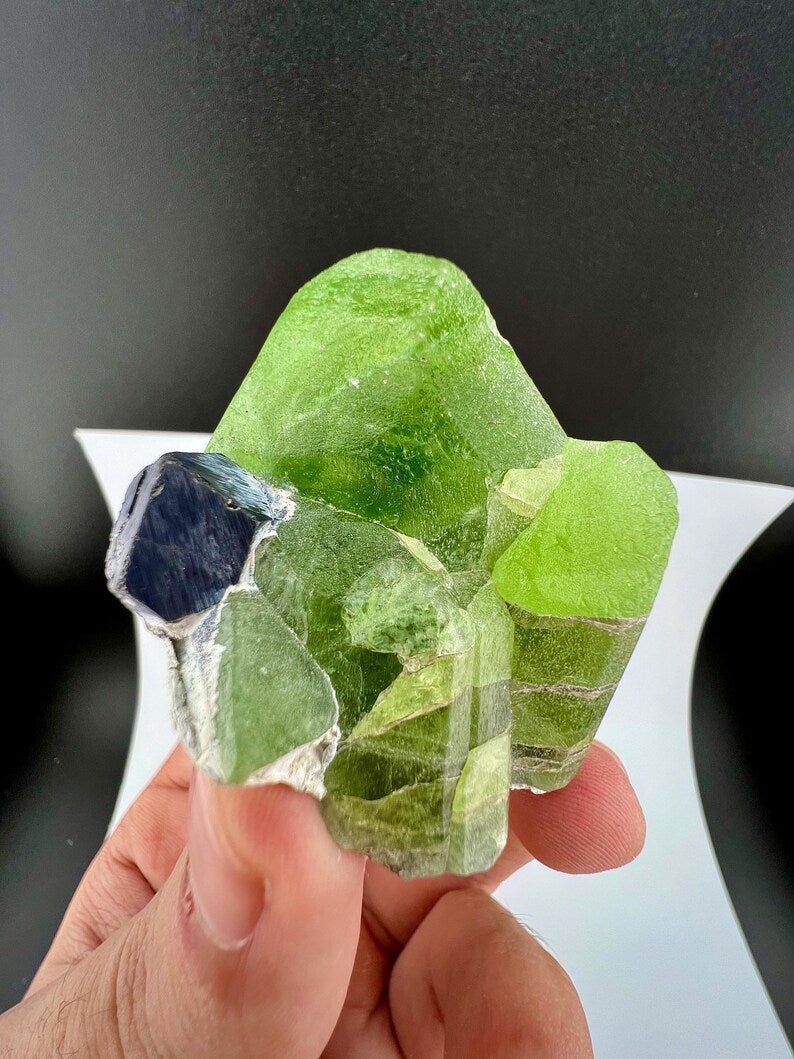 Green Peridot Crystal with Magnetite from Pakistan - 60 Grams