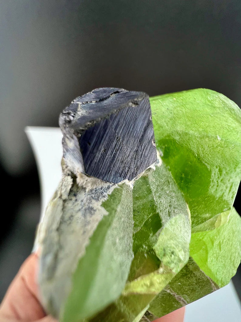 Green Peridot Crystal with Magnetite from Pakistan - 60 Grams