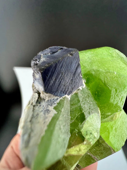 Green Peridot Crystal with Magnetite from Pakistan - 60 Grams