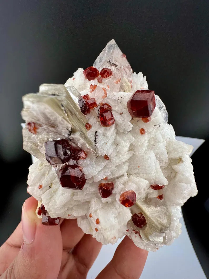 Red Garnet Crystals with Quartz and Mica Specimen from Pakistan - 176 Grams