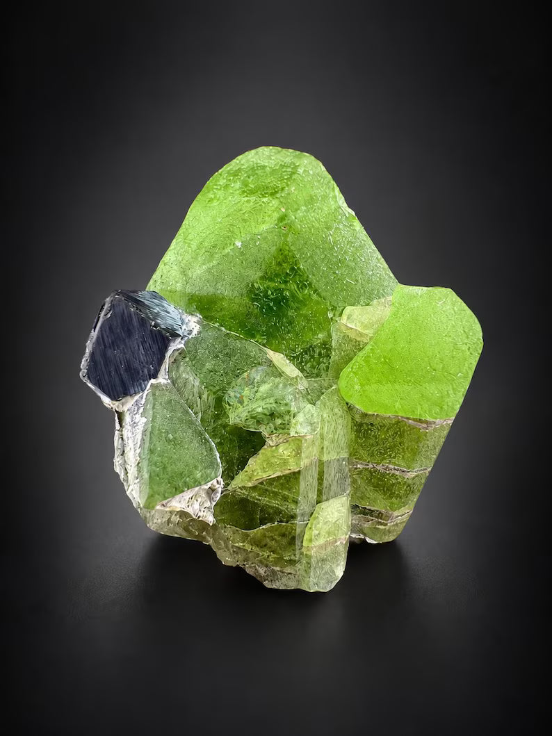 Green Peridot Crystal with Magnetite from Pakistan - 60 Grams
