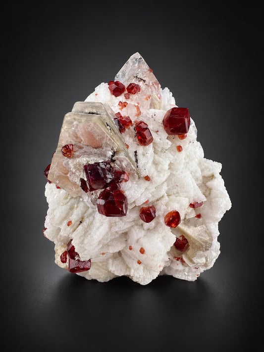 Red Garnet Crystals with Quartz and Mica Specimen from Pakistan - 176 Grams