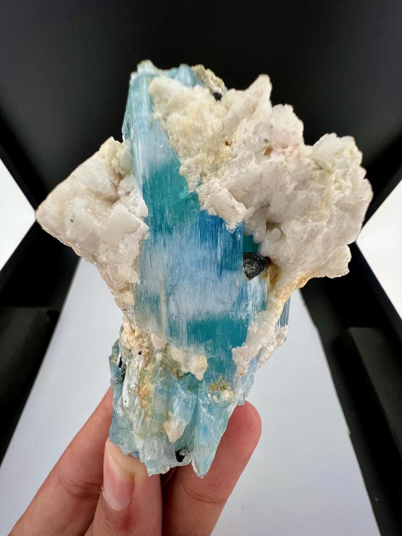 Blue Aquamarine Crystal with Albite from Pakistan - 131 Grams