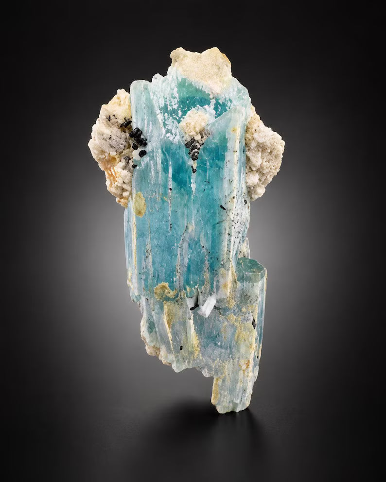 Blue Aquamarine Crystal with Albite from Pakistan - 131 Grams