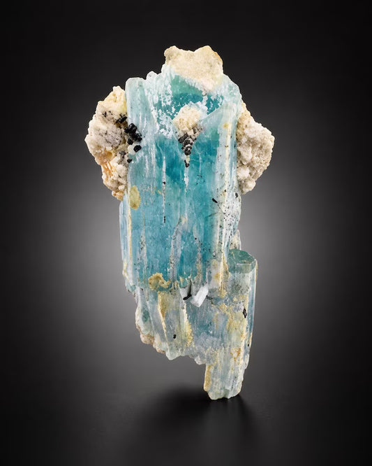 Blue Aquamarine Crystal with Albite from Pakistan - 131 Grams