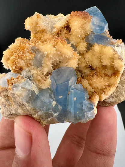 Blue Celetine Crystals with Yellow Calcite from Afghanistan - 170 Grams