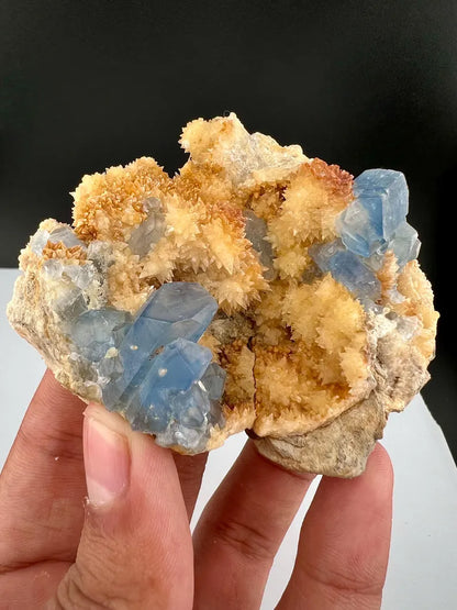 Blue Celetine Crystals with Yellow Calcite from Afghanistan - 170 Grams