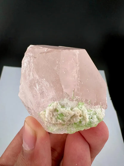 Pink Morganite Crystal with Green Tourmalines from Afghanistan - 107 Grams