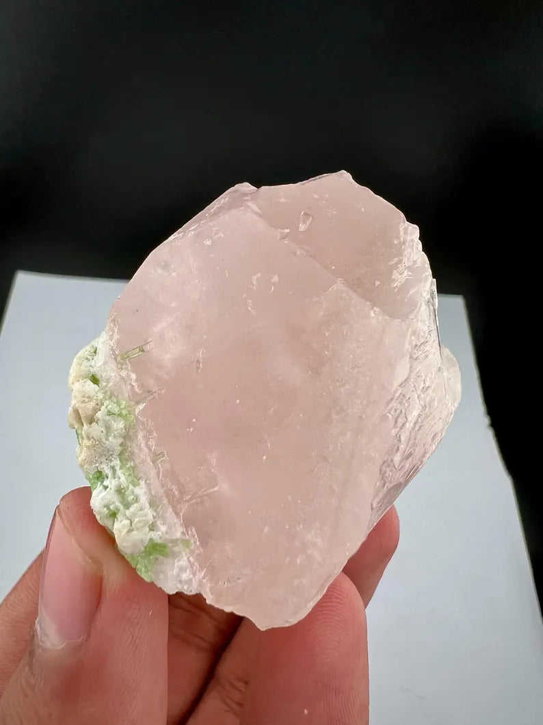 Pink Morganite Crystal with Green Tourmalines from Afghanistan - 107 Grams
