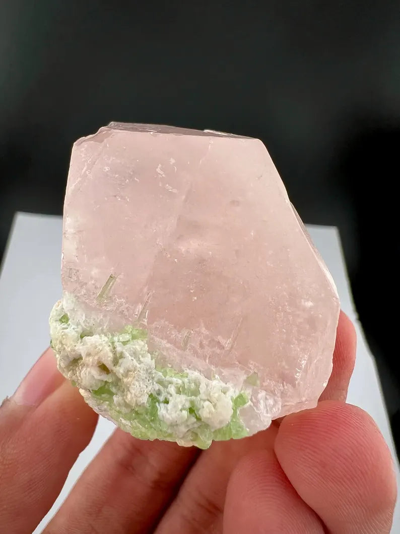 Pink Morganite Crystal with Green Tourmalines from Afghanistan - 107 Grams