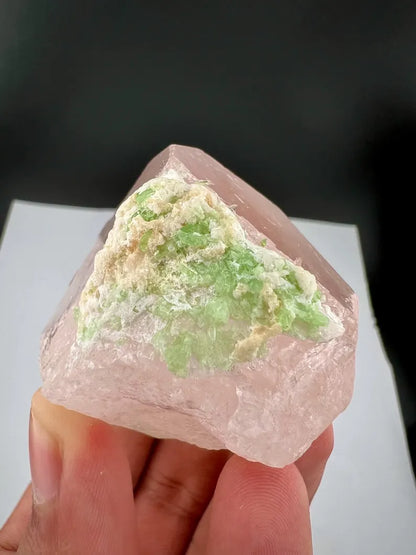 Pink Morganite Crystal with Green Tourmalines from Afghanistan - 107 Grams