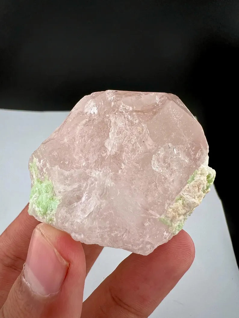 Pink Morganite Crystal with Green Tourmalines from Afghanistan - 107 Grams