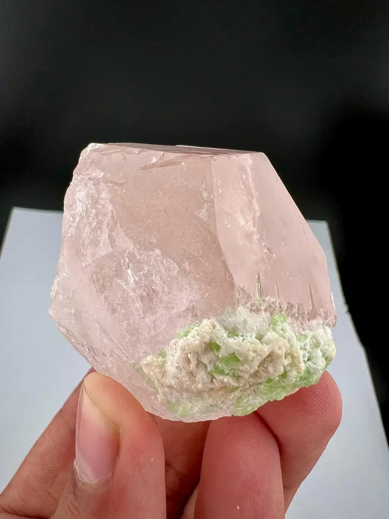 Pink Morganite Crystal with Green Tourmalines from Afghanistan - 107 Grams