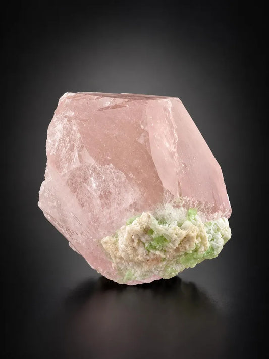Pink Morganite Crystal with Green Tourmalines from Afghanistan - 107 Grams
