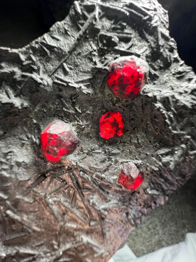 Red Garnet Crystals on Graphite from Massachusetts, USA - 71 Grams